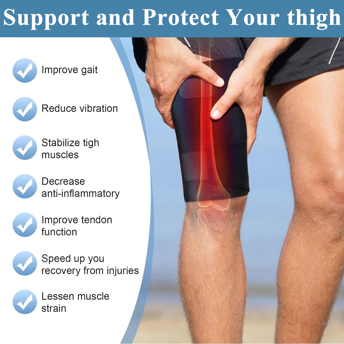 HANNEA Adjustable Thigh Brace Support, Unisex Breathable Neoprene Anti-slip Hamstring Compression Sleeve Wrap, Support and Thigh Wraps for Men and Women, M HANNEA Adjustable Thigh Brace Support, Unisex Breathable Neoprene Anti-slip Hamstring Compression Sleeve Wrap, Support and Thigh Wraps for Men and Women, M